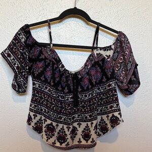 La Hearts Black and Cream Boho Blouse